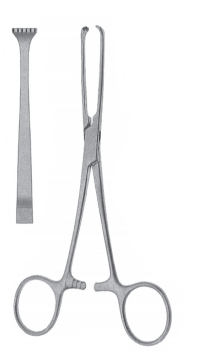 Затискач Елліса, для захоплення кишкової стінки, прямий, з кремальєрою, 152 мм, 5/6 зуб